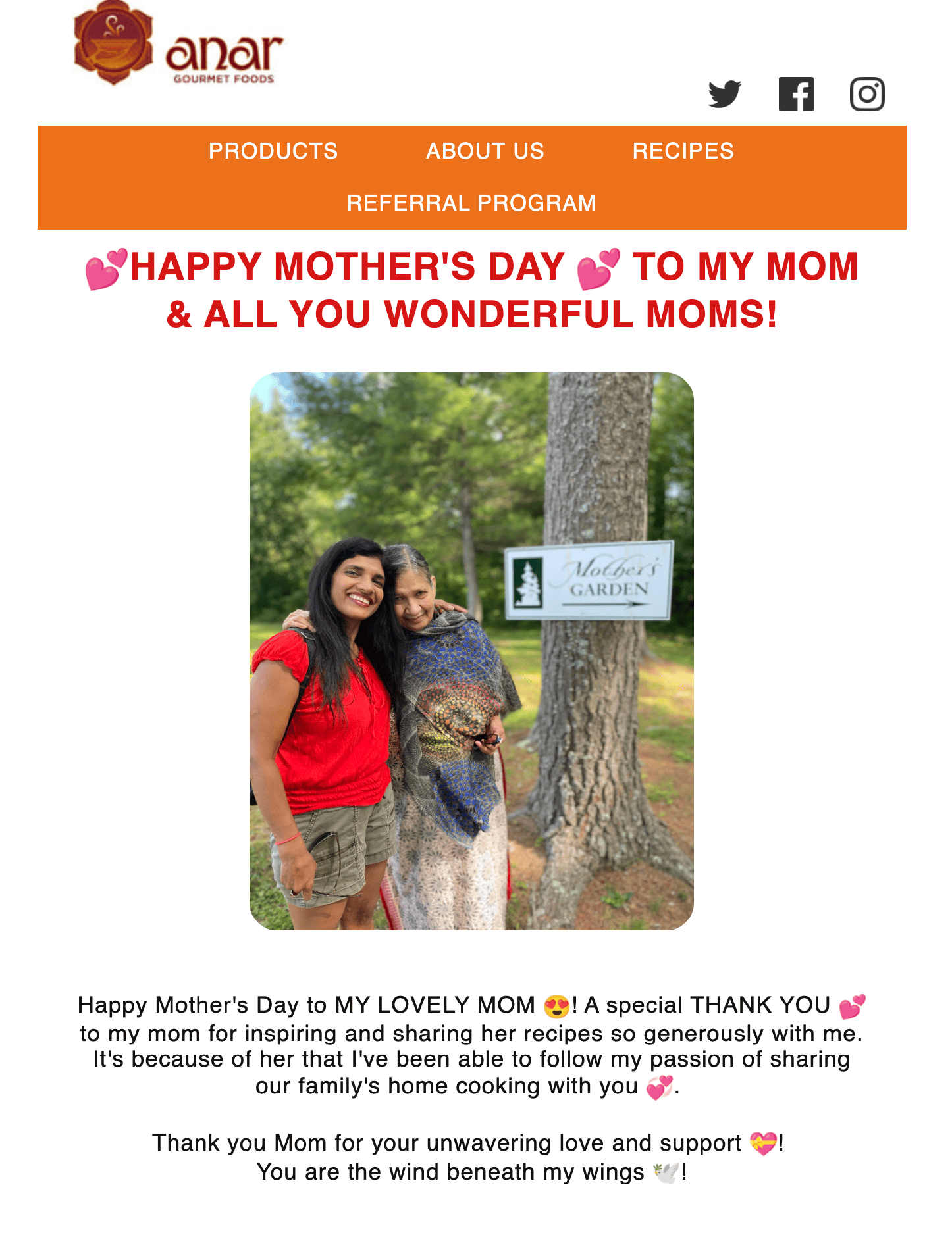 Image of a clip from an email about Mother's Day