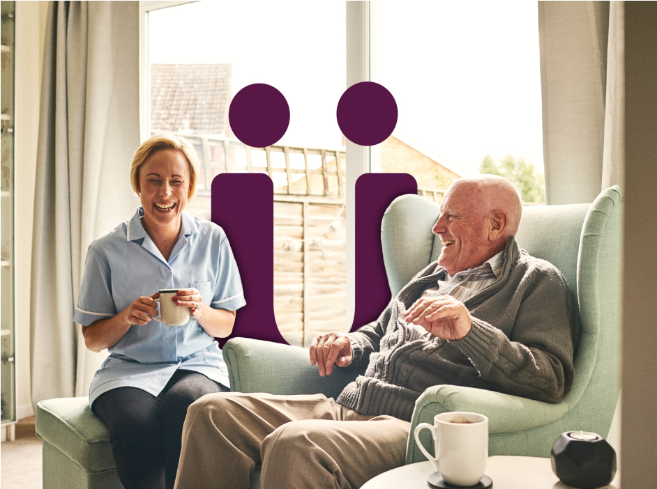 Caregiver and man drinking coffee