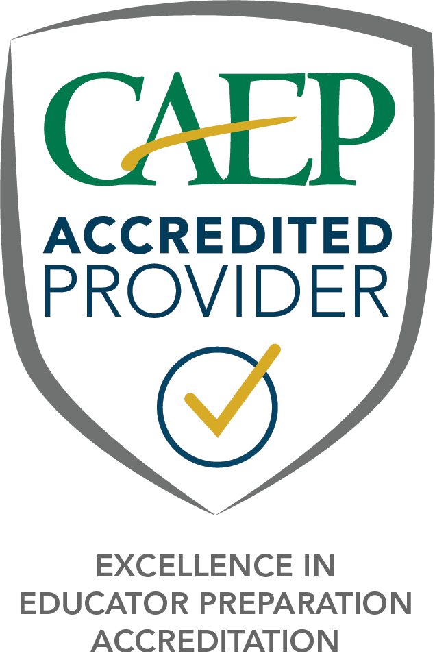 Shield logo that reads "CAEP Accredited Provider: Excellence in Educator Preparation and Education."