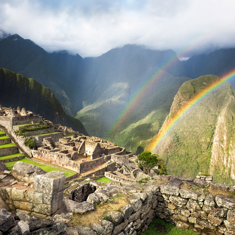 Rainbows over Machu Picchu in Peru