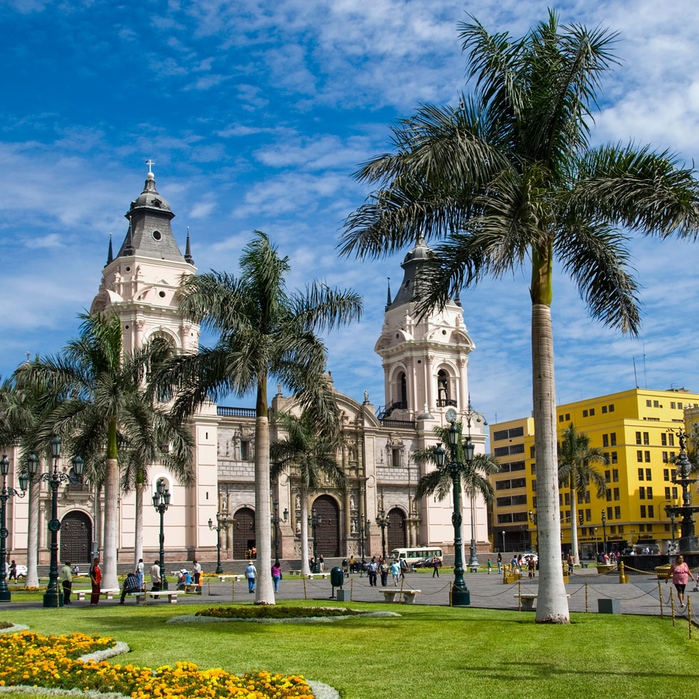The Plaza Mayor or Plaza de Armas in Lima, Peru