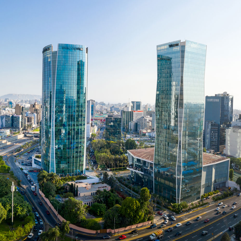 Panoramic view of skyline in San Isidro district in Lima, Peru