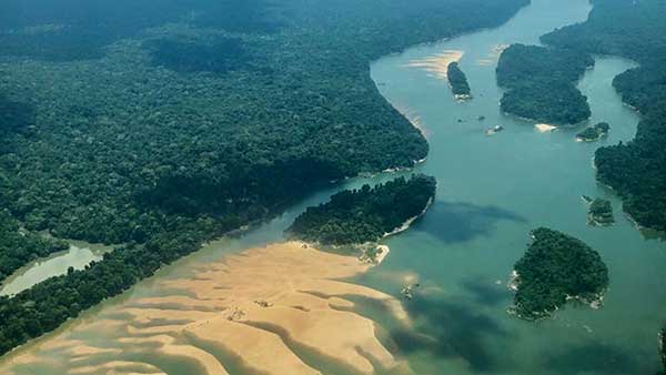 An arial view of the Amazon river