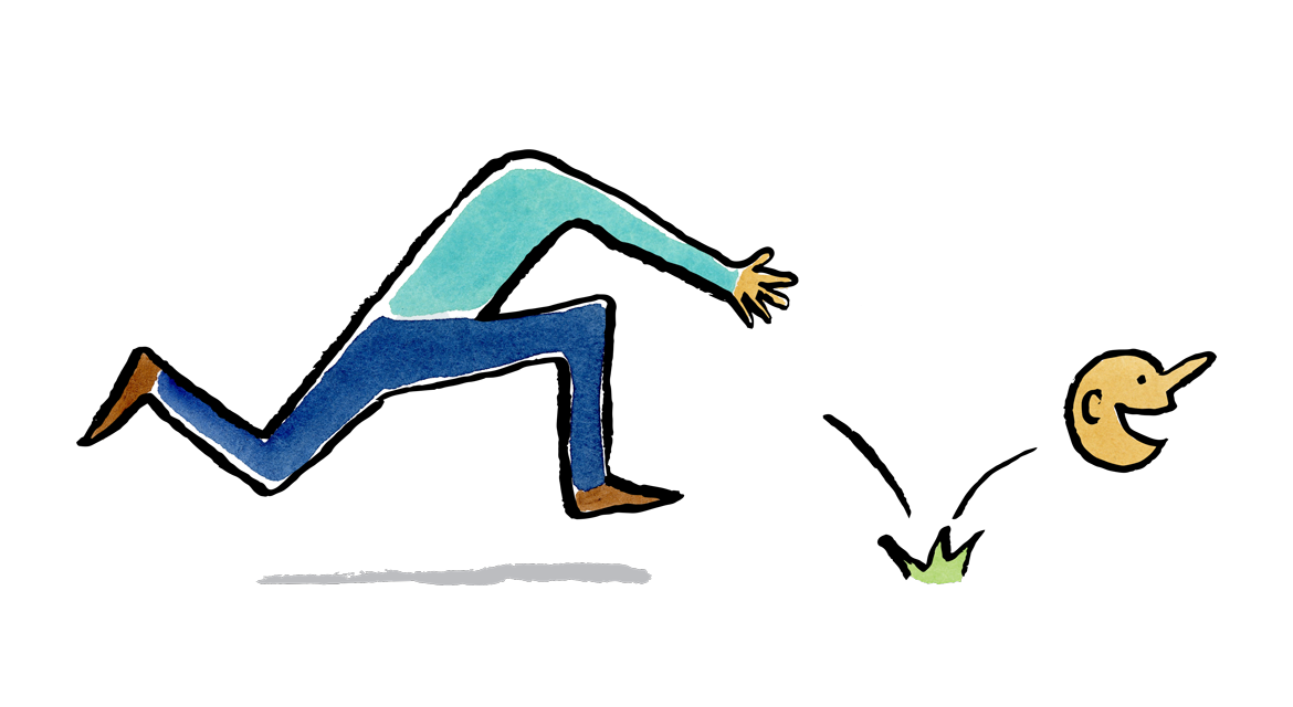 a headless man chasing his head