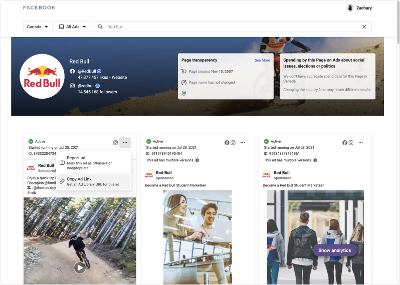 Facebook page search
