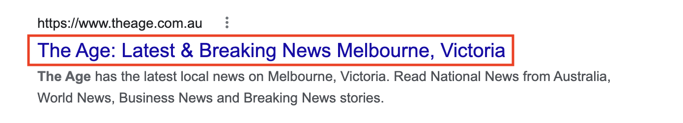 Page title for The Age website