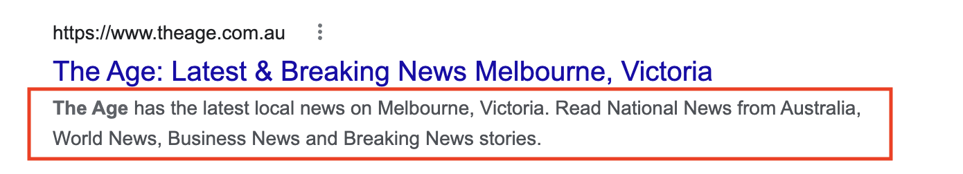 Meta Description for The Age website