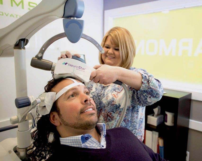 Transcranial magnetic stimulation (TMS) is a safe, non-invasive, and FDA-approved treatment for depression and other brain health issues. Image courtesy of mytransformations.com.