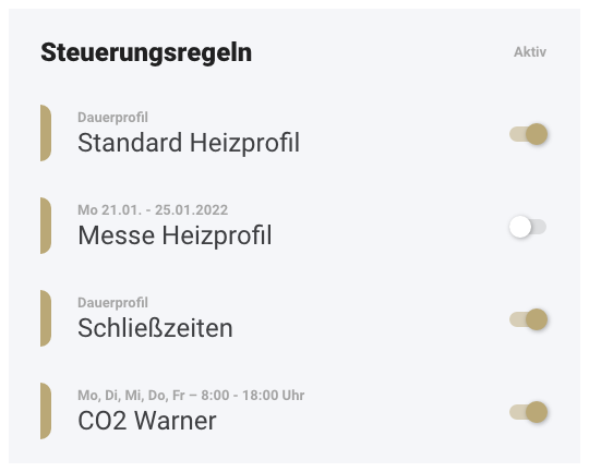 Raumgold Screen Steuerrungsregeln