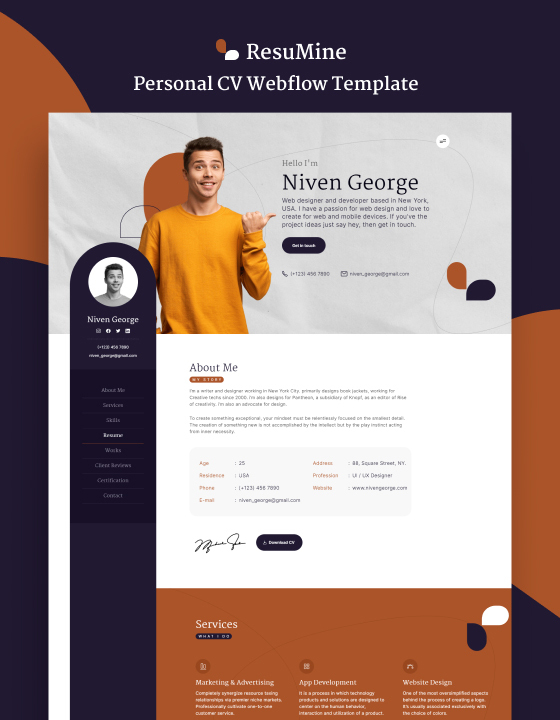 ResuMine - New Designer Webflow Template - FlowSites
