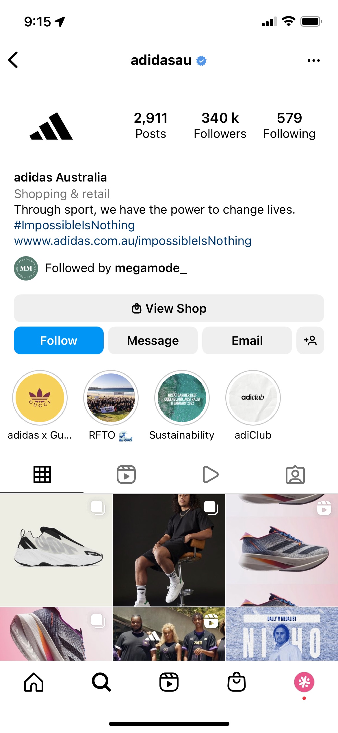 Adidas instagram screenshot