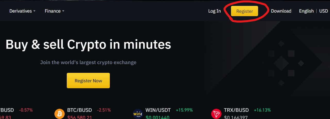 Register for Binance