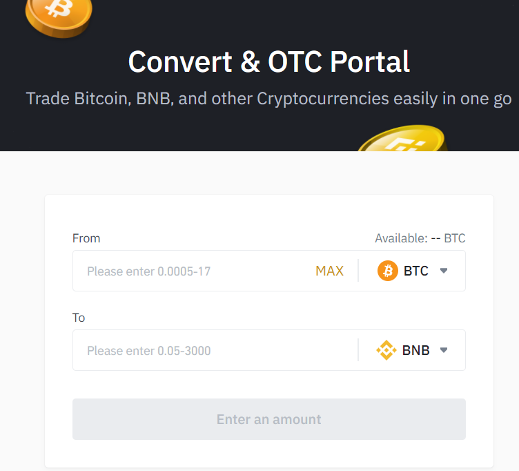 Exchange crypto on Binance
