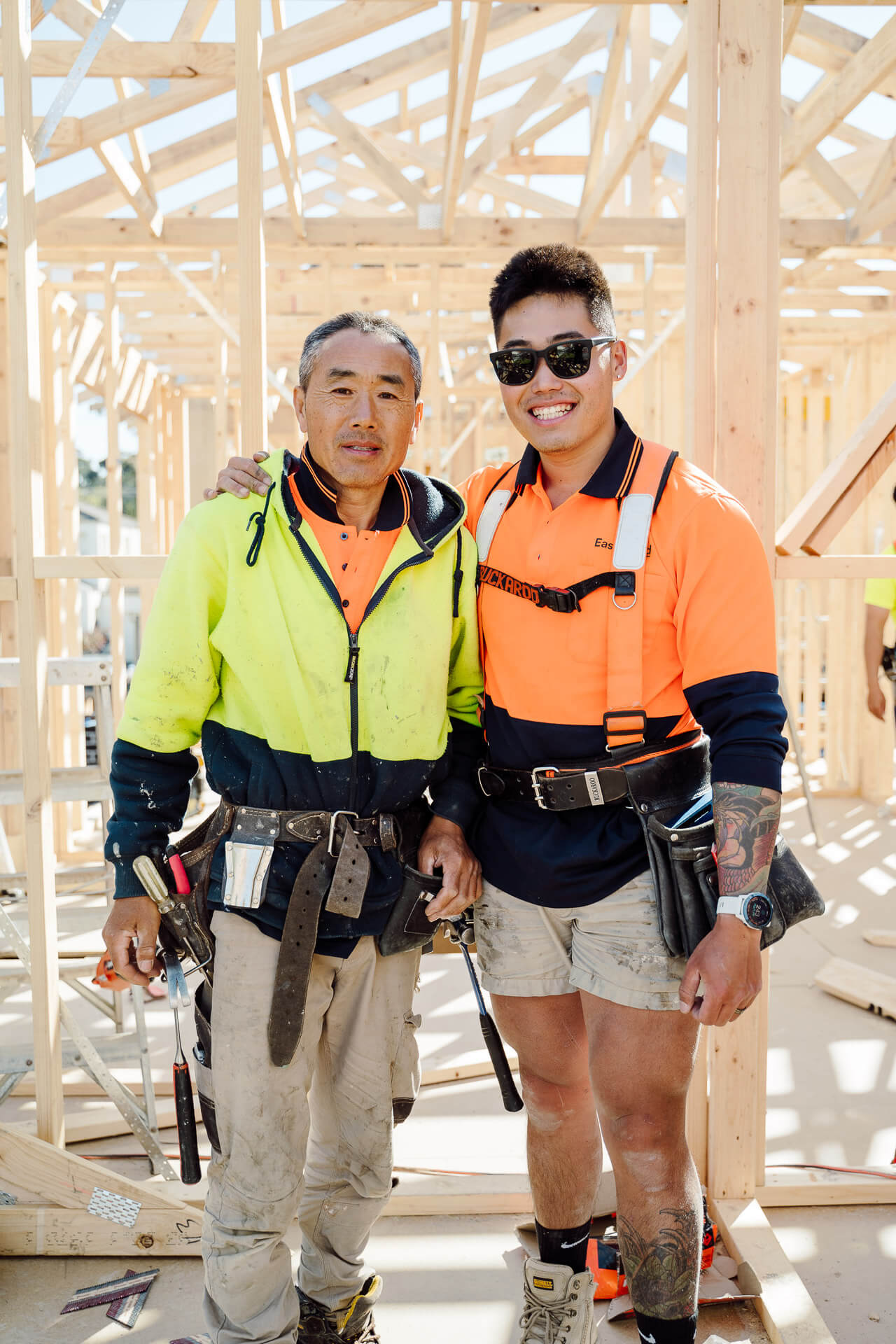 Melbourne townhouse builders Jeff and Logan Wang, together on an Eastbound Builders site in Box Hill