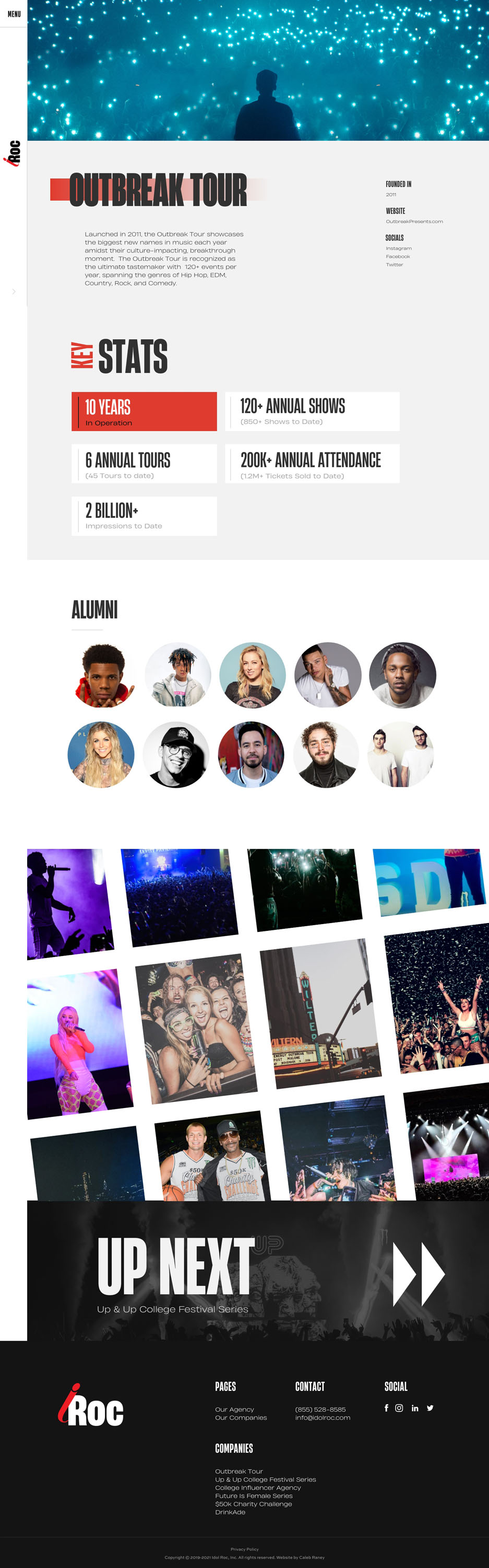 Wireframe of IdolRoc website - Outbreak Tour page
