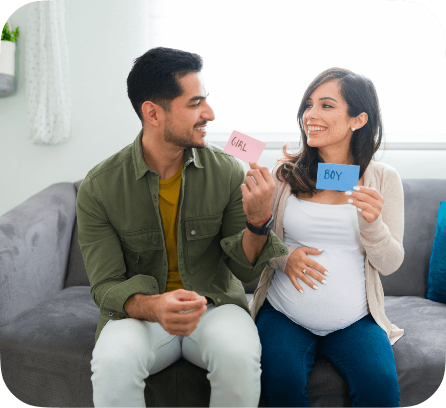 A couple participating in gender reveal game