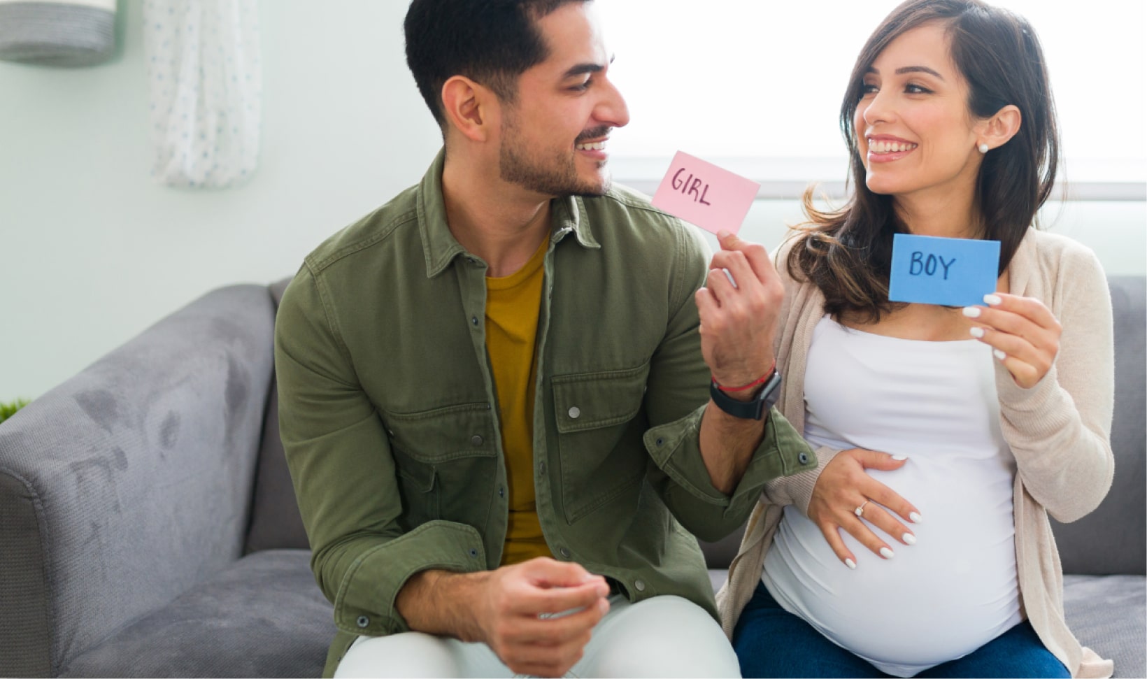 A couple participating in gender reveal game