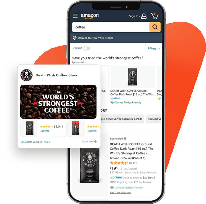 Death Wish Coffee store phone mockup.