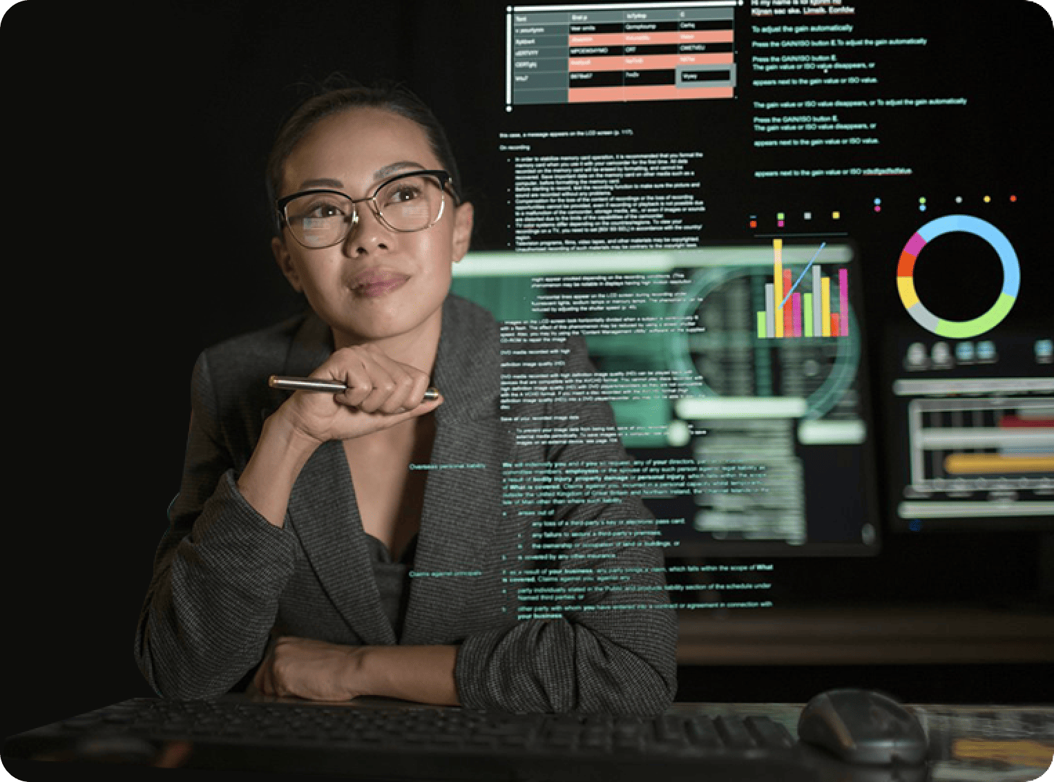 Woman analyzing data.