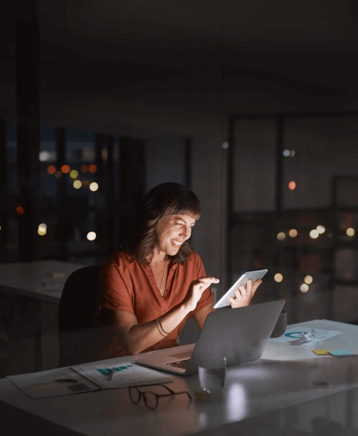 Woman using a tablet.