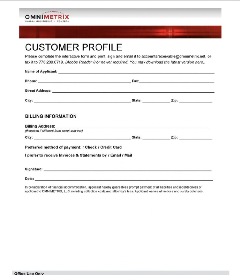 Customer profile template for basic demographics