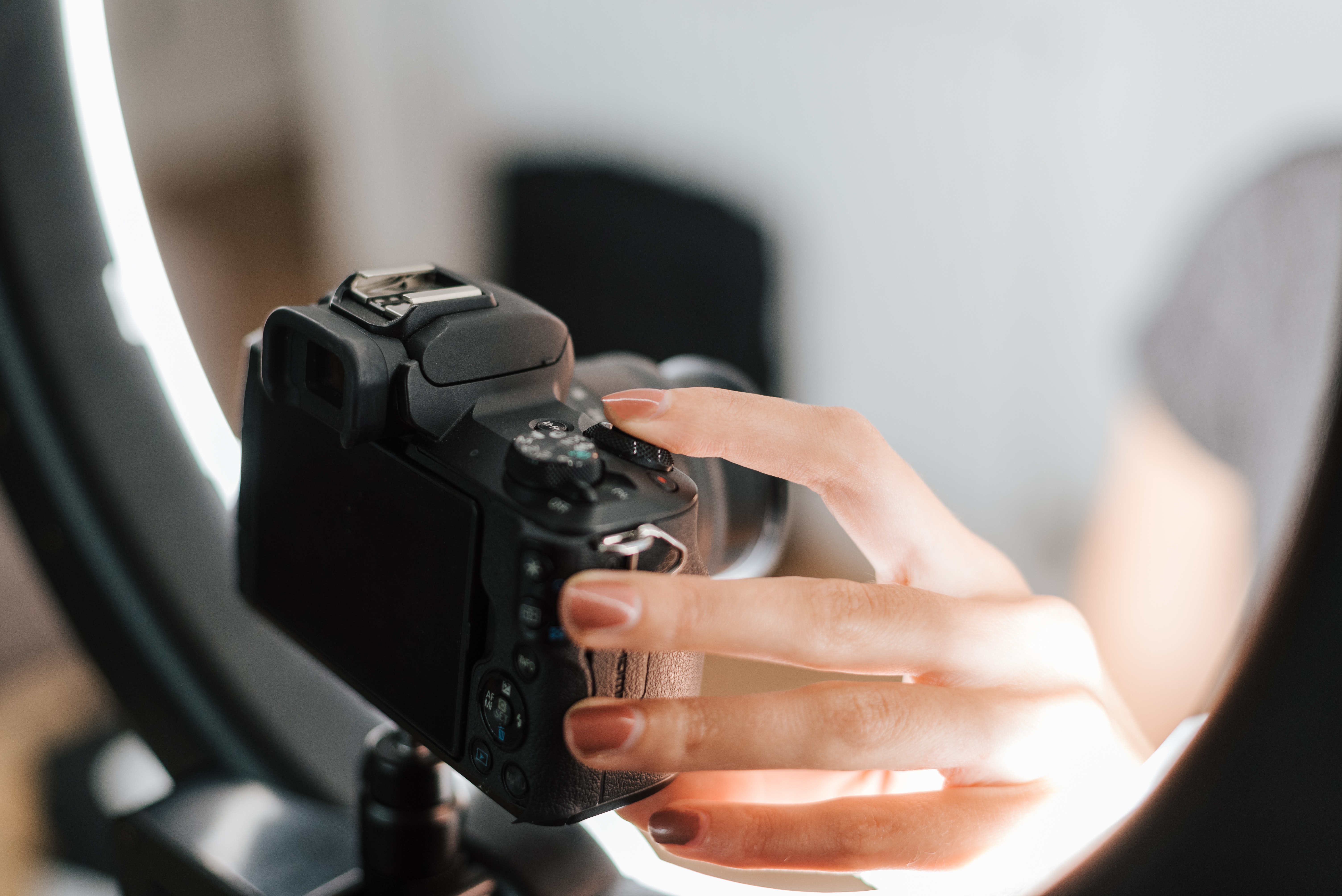 Ecommerce video content creator illustration, female character with a video camera.