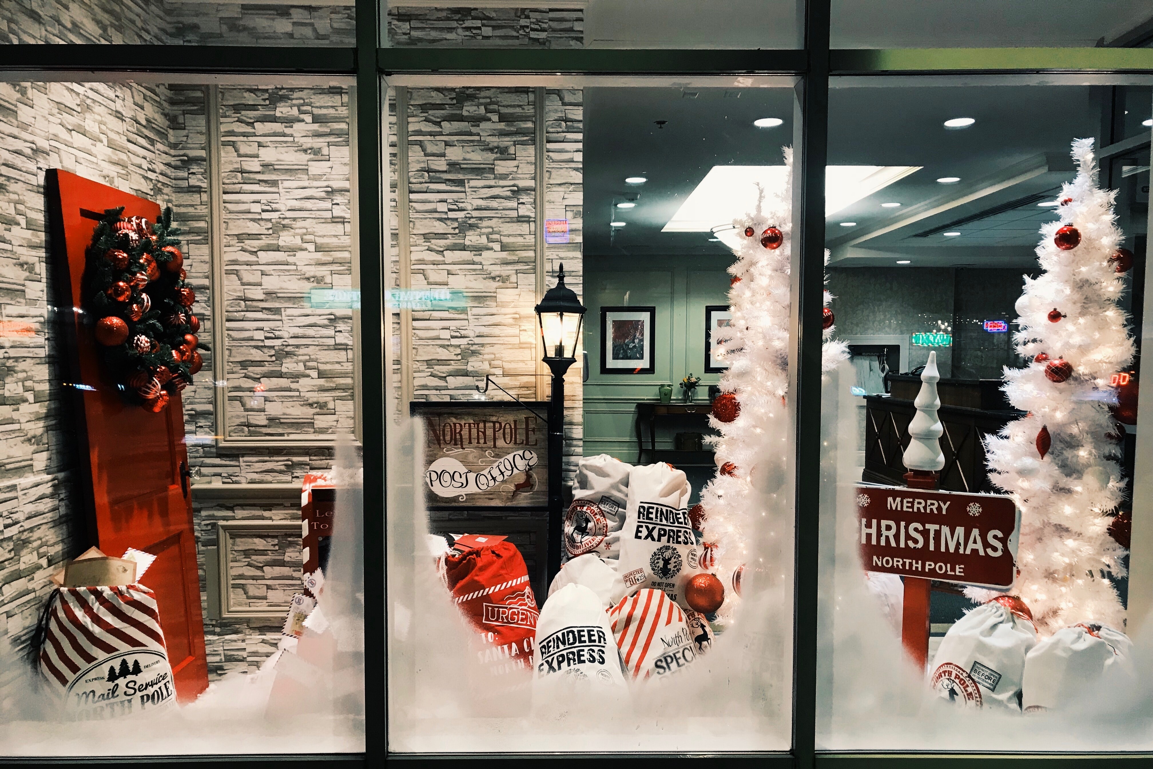Christmas ornaments on display