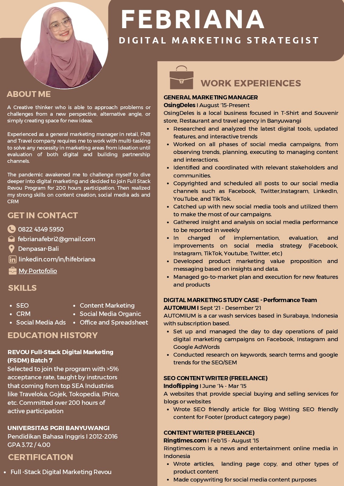Contoh CV Social Media Specialist Febriana