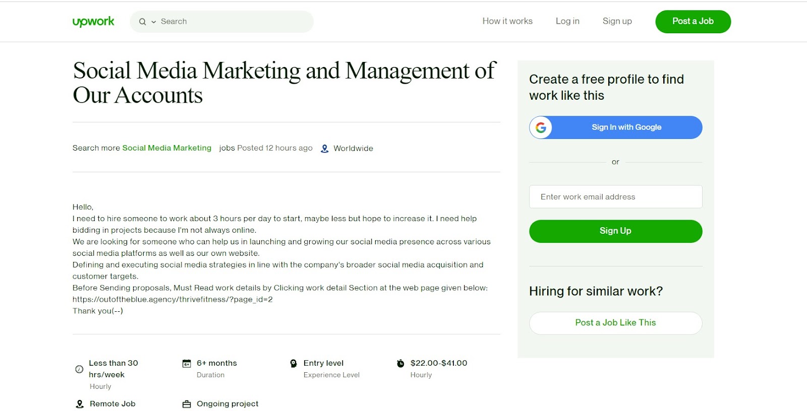 Contoh lowongan freelancer Social Media Marketing