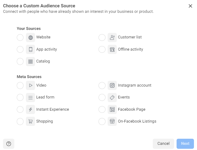 Source dalam Custom Audience