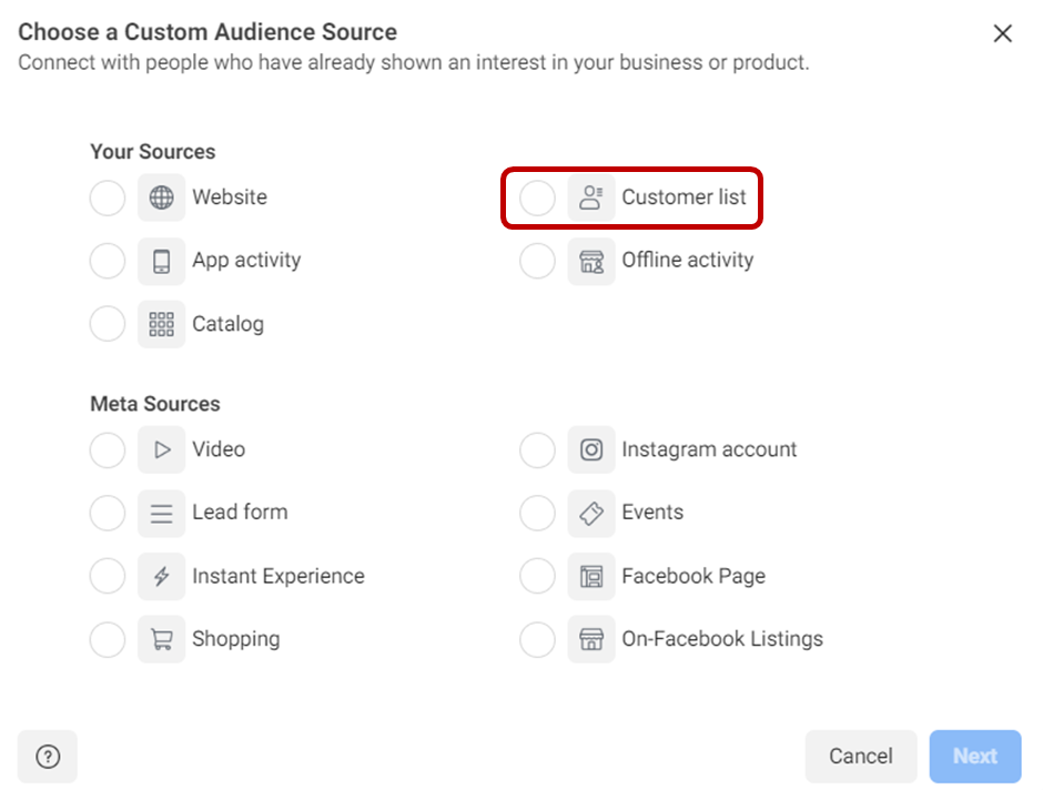 Tampilan untuk memilih customer list