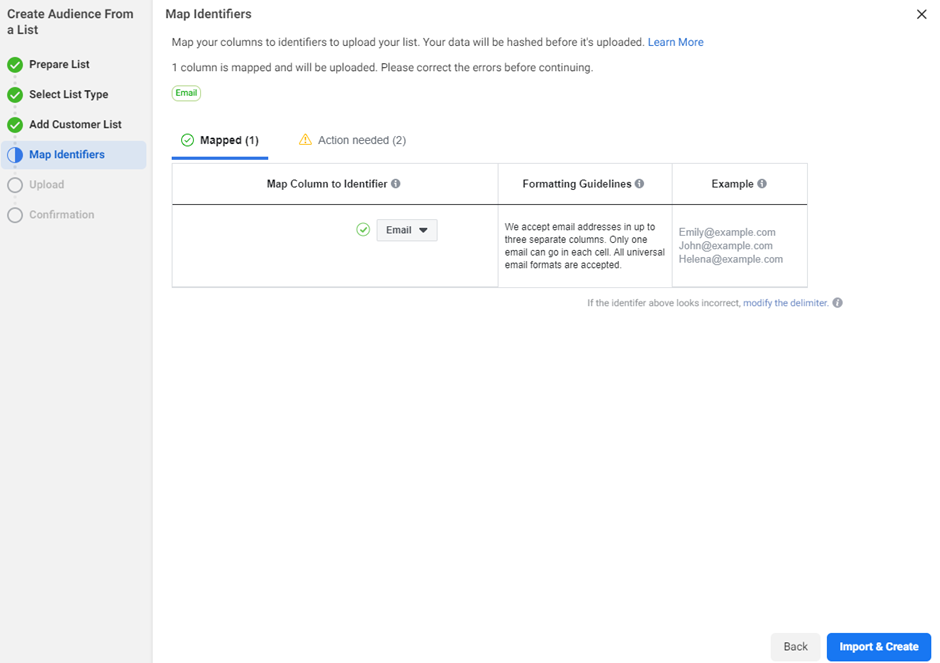 Tampilan pilihan action need customer list