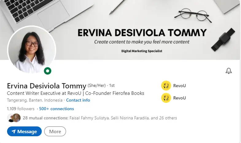 Contoh content writer alumni RevoU - Ervina