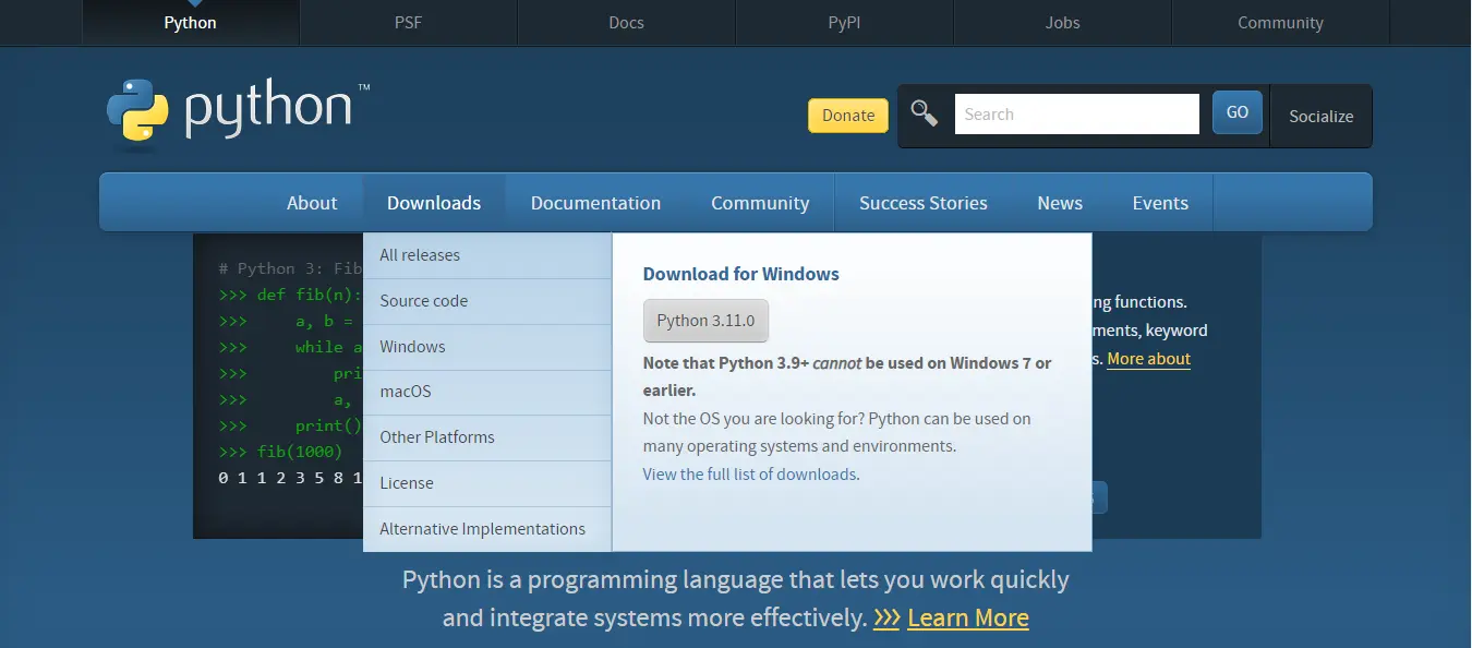 Cara install Python page