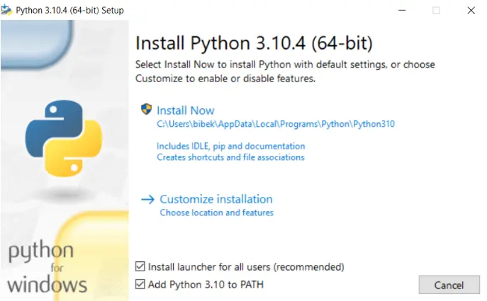 Tab instalasi Python