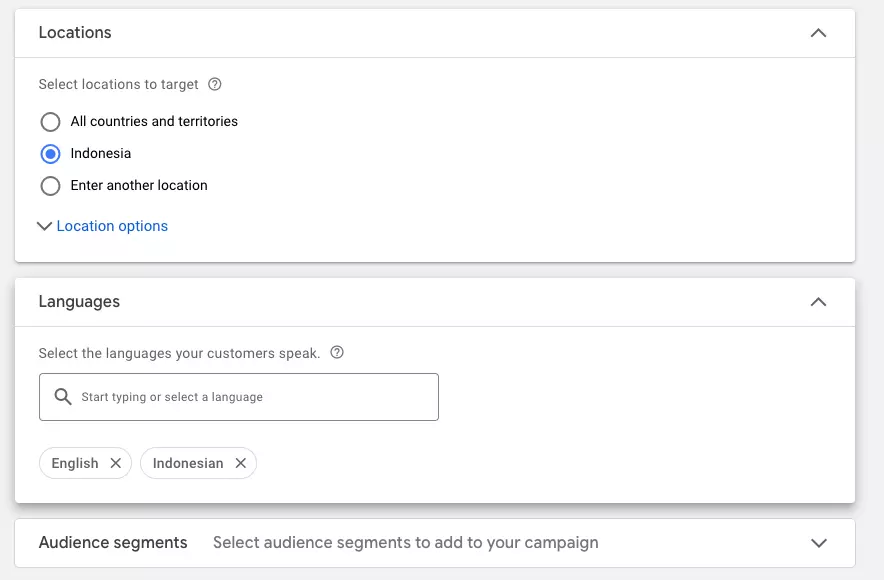 pilih jangkauan lokasi dan audiens di Google Ads