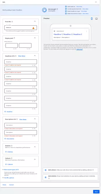 tampilan search responsive ads dari Google Ads