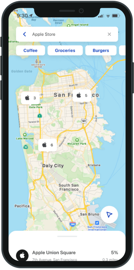 firstcard app screen showing discount brands