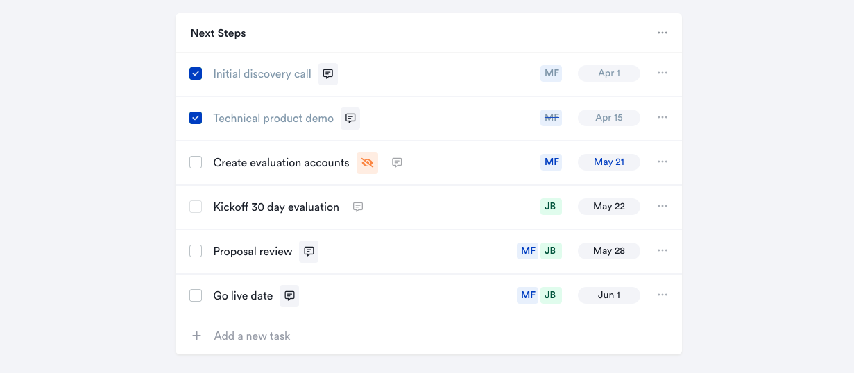 Create tasks for prospects to complete in Recapped.io