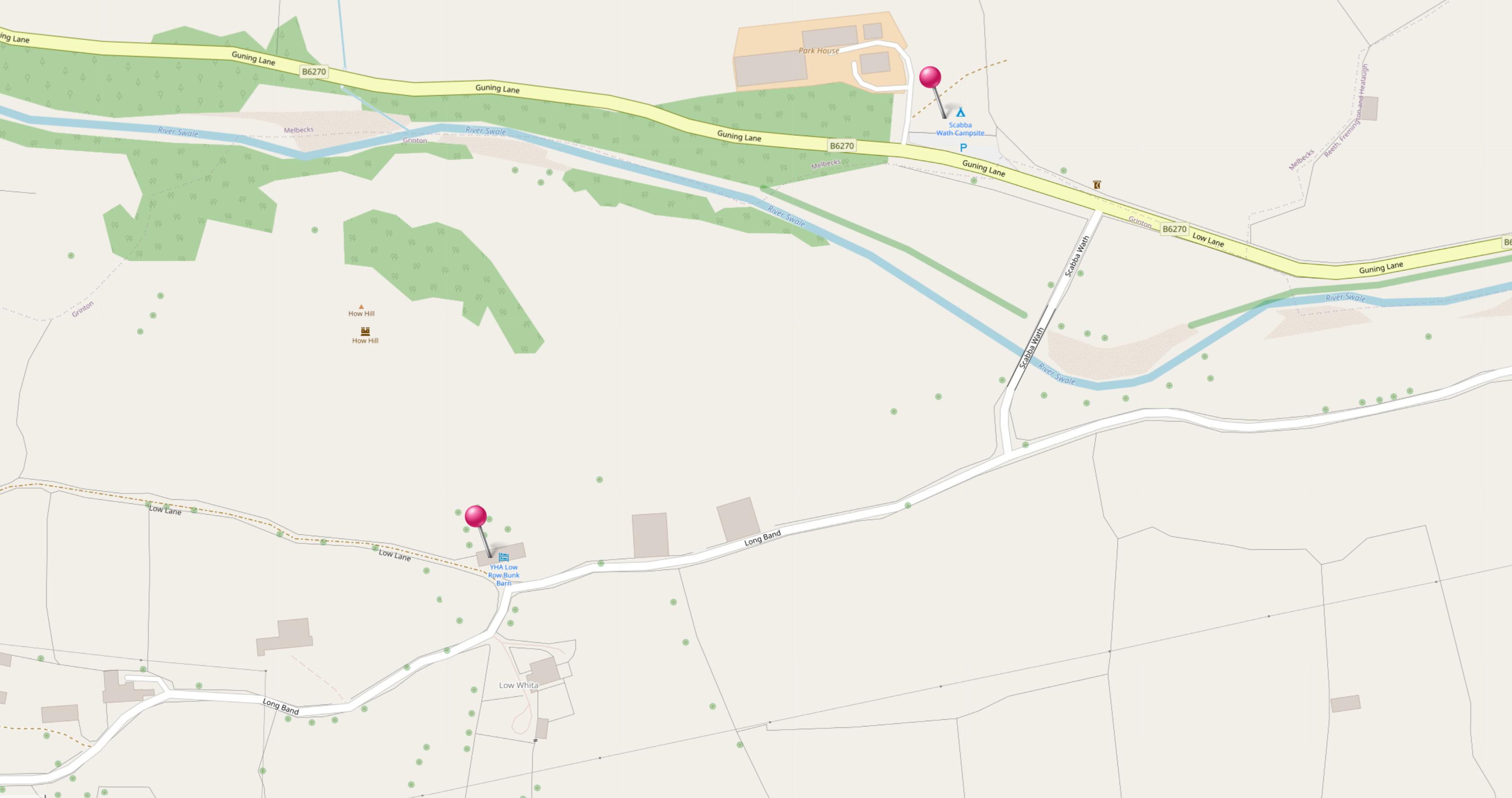 Map of Low Row Bunk Barns and Scabba Wath Caravan Park