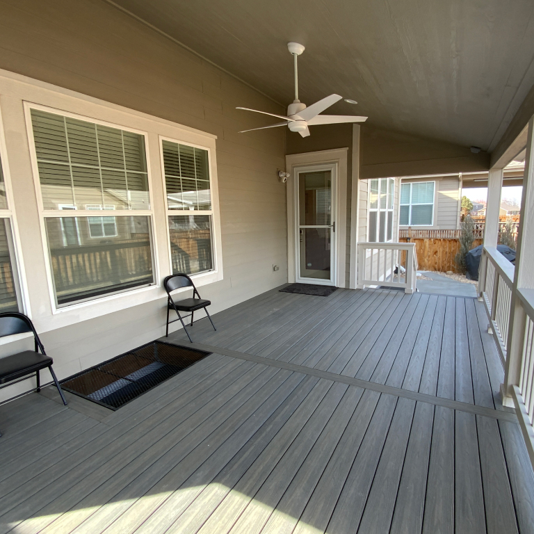 Wood Celling on Covered Deck with Ceiling Fan