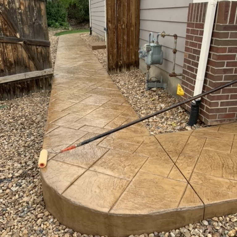 Decorative Stamped Concrete Walkway in Tan