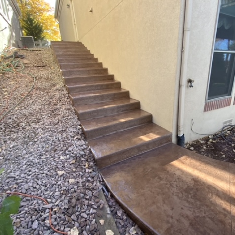 Decorative Stamped Concrete Stairs and Walkway in Brown
