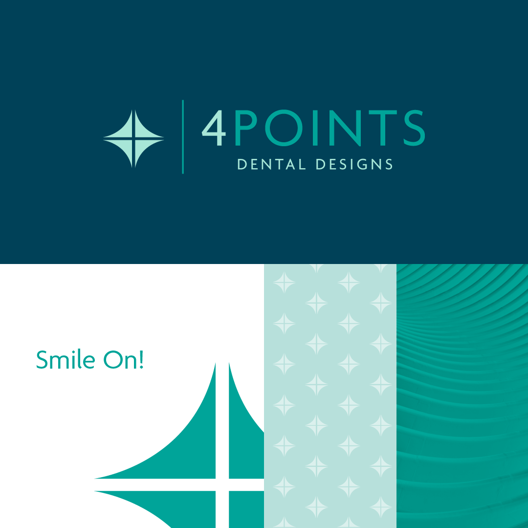 Logo, tagline, and design elements of the 4Points Dental Design brand