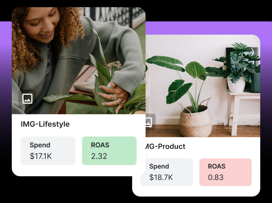 This image shows a preview of the top performing ad by ROAS and the lowest performing ad by ROAS