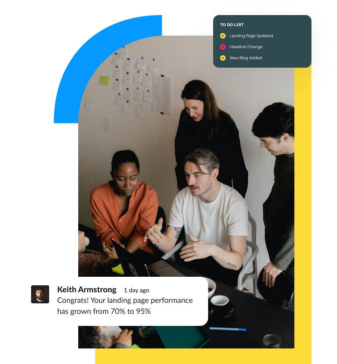 A photo of business professionals planning in front of a computer.