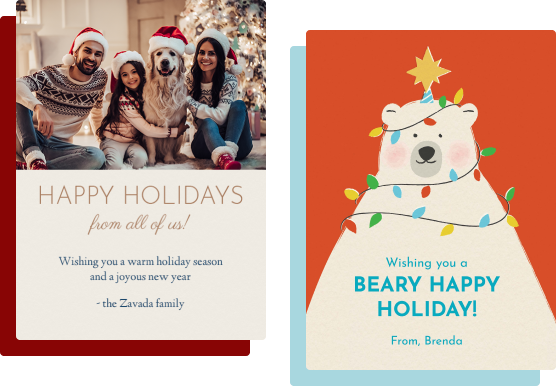 Two holiday photo cards from Evite.