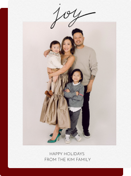 Holiday photo card of Angela Kim and family.