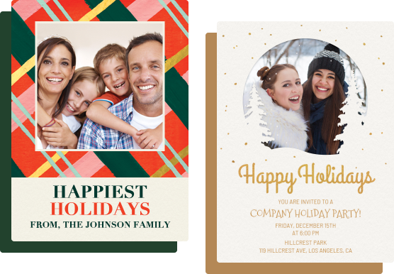Two holiday photo cards from Evite.