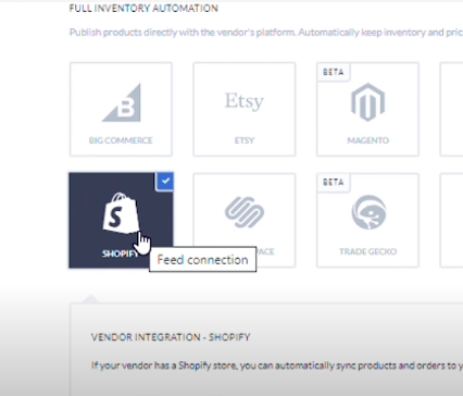 Select feed connection as Shopify